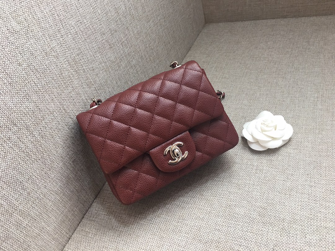 Mini Classic Flap Caviar Bag A01115 Purplish Red/Gold